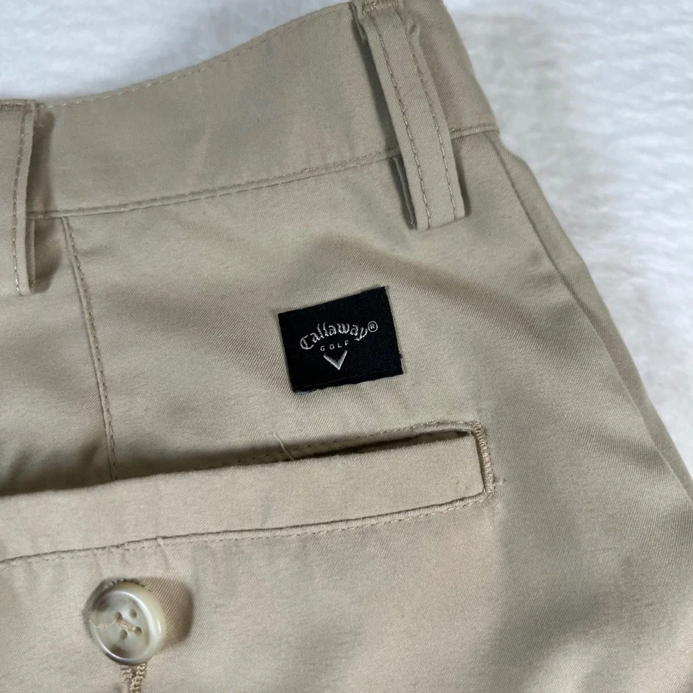 Callaway Golf Mens Tan Khaki Flat Front Performance Pants Size 34x31.5